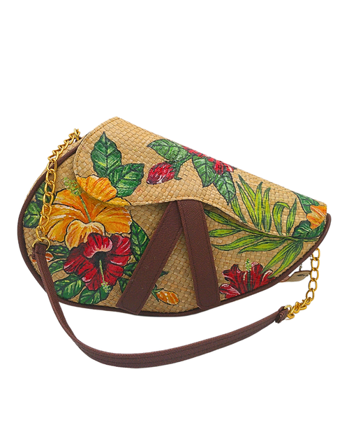 Load image into Gallery viewer, Handwoven Sabutan Bag with Floral Design and Chain Strap - Eco-Friendly Fashion
