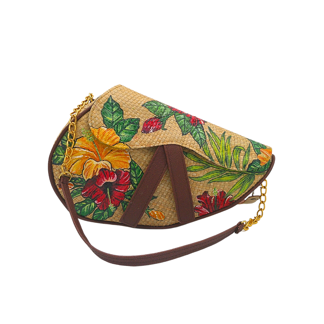 Handwoven Sabutan Bag with Floral Design and Chain Strap - Eco-Friendly Fashion