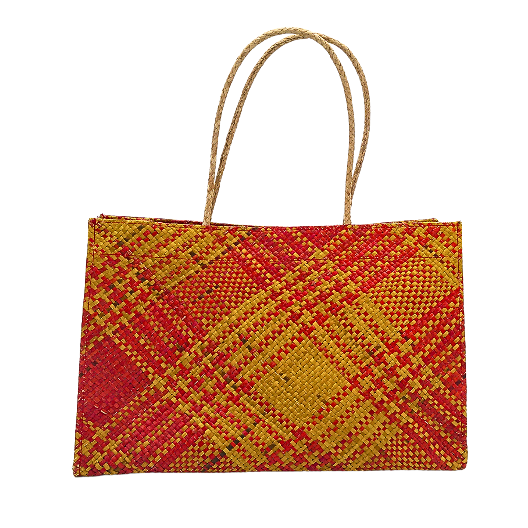 Vibrant Handwoven Buri Bag with Plaid Pattern | Eco-Friendly Straw Tote