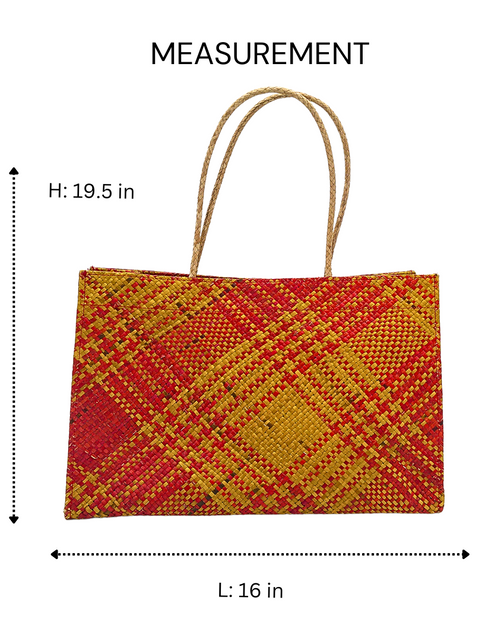 Load image into Gallery viewer, Vibrant Handwoven Buri Bag with Plaid Pattern | Eco-Friendly Straw Tote
