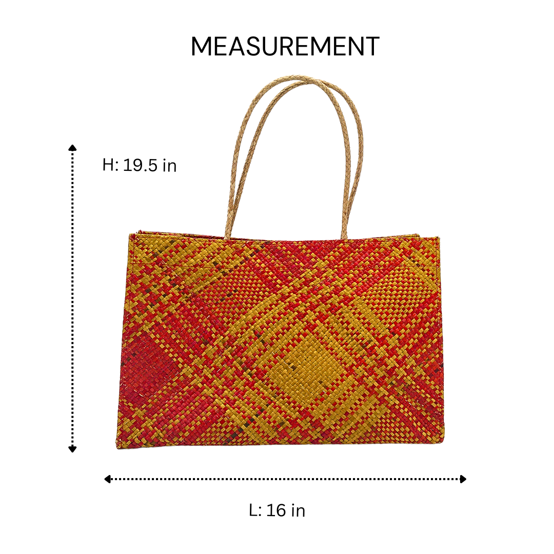 Vibrant Handwoven Buri Bag with Plaid Pattern | Eco-Friendly Straw Tote