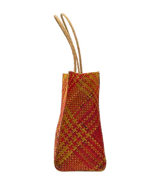 Load image into Gallery viewer, Vibrant Handwoven Buri Bag with Plaid Pattern | Eco-Friendly Straw Tote
