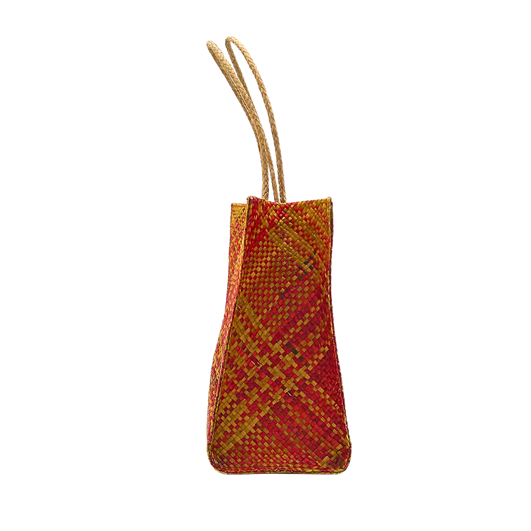 Vibrant Handwoven Buri Bag with Plaid Pattern | Eco-Friendly Straw Tote