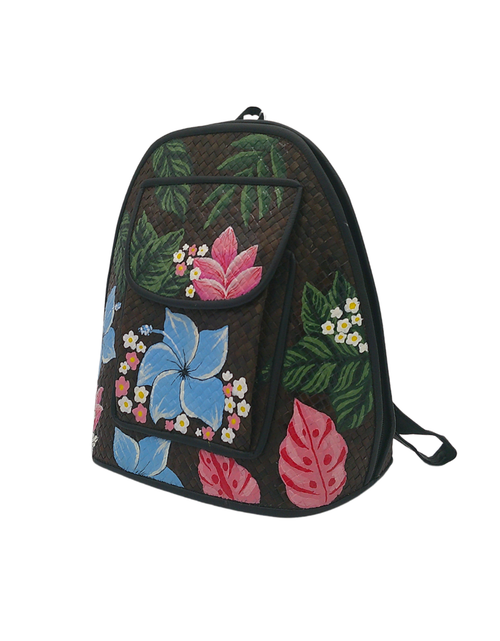 Load image into Gallery viewer, Hand-Painted Floral Woven Straw Backpack – Artistic Eco-Friendly Bag with Front Pocket
