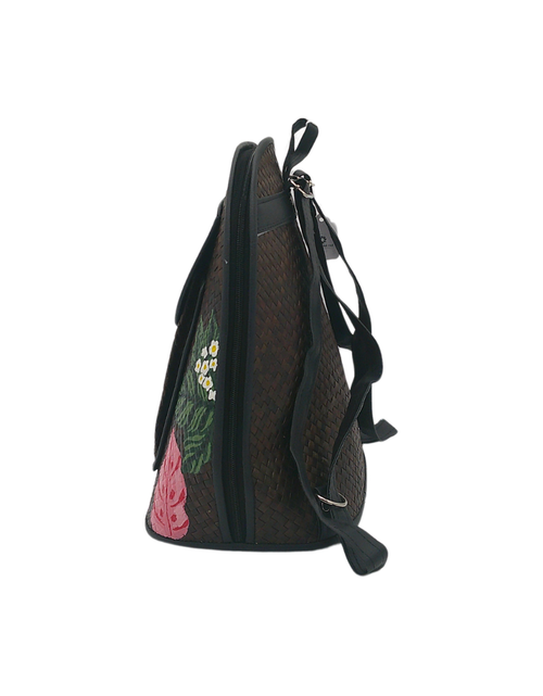 Load image into Gallery viewer, Hand-Painted Floral Woven Straw Backpack – Artistic Eco-Friendly Bag with Front Pocket
