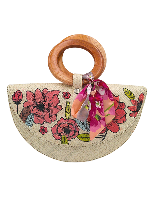 Load image into Gallery viewer, Handwoven Pandan Handbag with Wooden Handle and Floral Design - Eco-Friendly and Stylish
