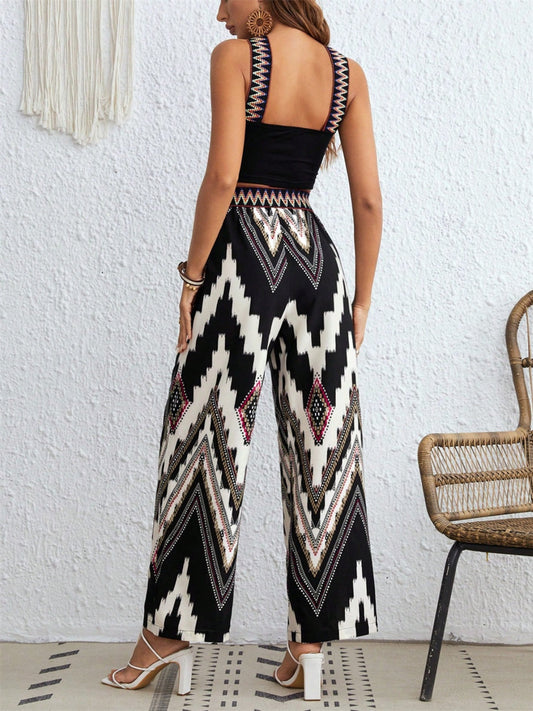 Boho Chic Strapless Jumpsuit with Tribal Print