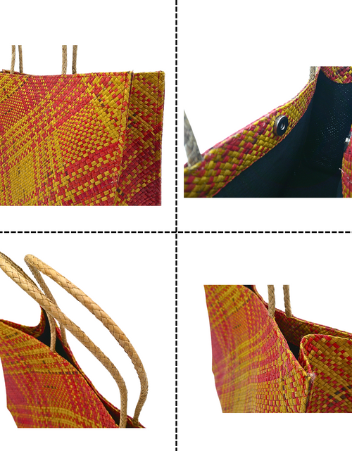 Load image into Gallery viewer, Vibrant Handwoven Buri Bag with Plaid Pattern | Eco-Friendly Straw Tote
