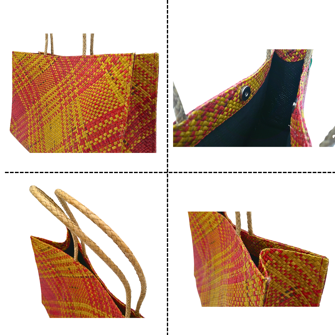 Vibrant Handwoven Buri Bag with Plaid Pattern | Eco-Friendly Straw Tote