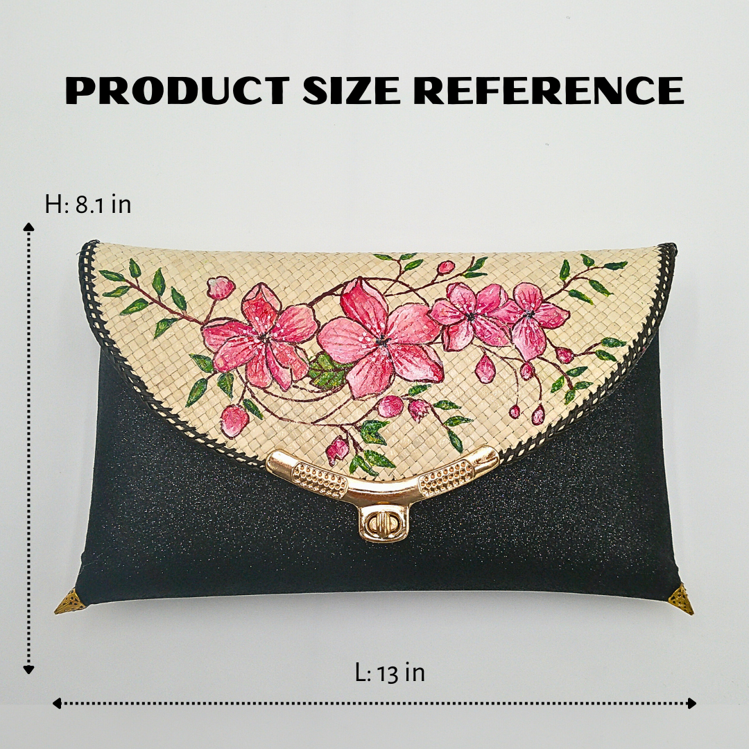 Elegant Handwoven Pandan Clutch with Floral Design - Eco-Friendly Evening Purse