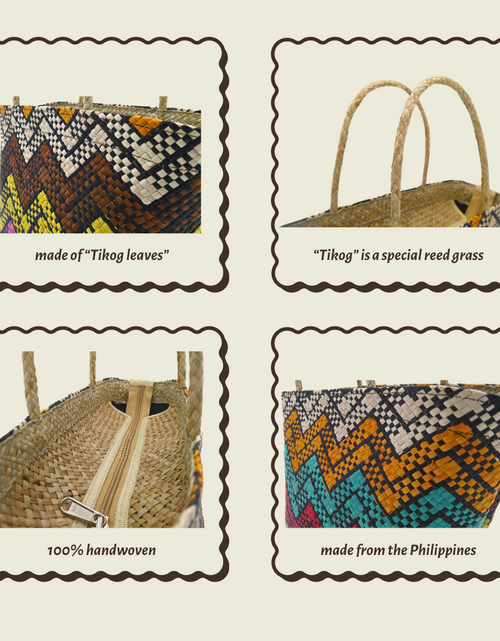 Load image into Gallery viewer, Handwoven Buri Bag with Colorful Chevron Pattern | Eco-Friendly Straw Tote for Summer
