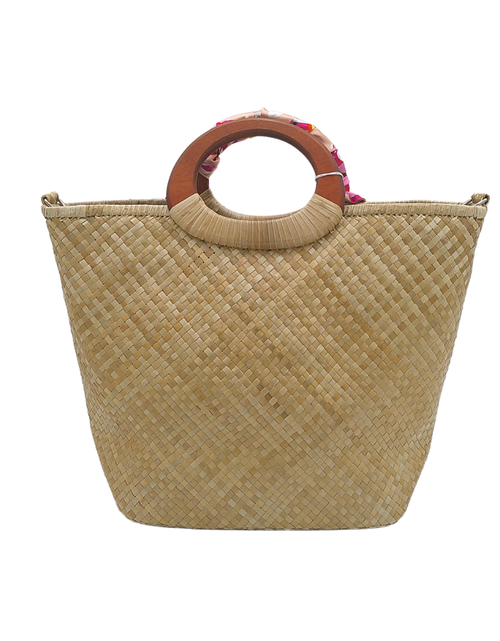 Load image into Gallery viewer, Handmade Woven Straw Tote Bag with Vibrant Floral Art – Unique Summer Beach Bag with Wooden Handles
