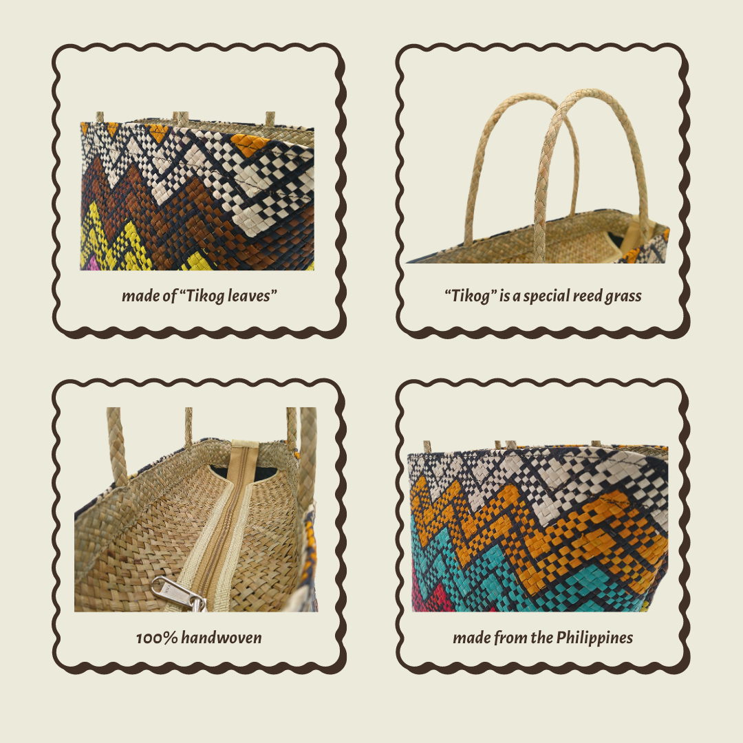 Handwoven Buri Bag with Colorful Chevron Pattern | Eco-Friendly Straw Tote for Summer