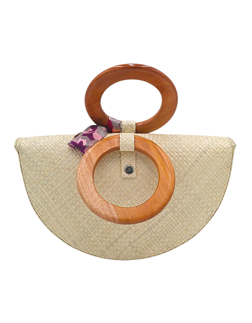 Load image into Gallery viewer, Handwoven Pandan Handbag with Wooden Handle and Floral Design - Eco-Friendly and Stylish
