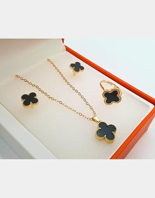 Load image into Gallery viewer, 5 piece 4 leaf clover jewelry set with watch, bracelet, earrings, ring, necklace, with jewelry box
