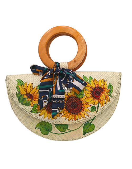 Load image into Gallery viewer, Handwoven Pandan Handbag with Wooden Handle and Floral Design - Eco-Friendly and Stylish
