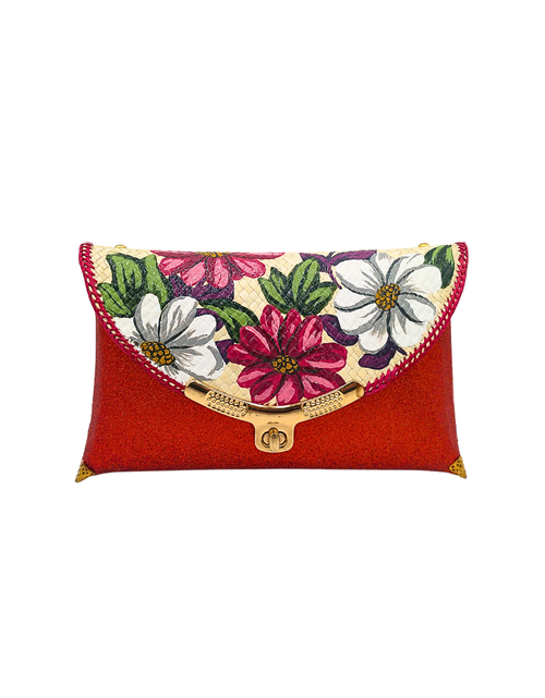 Load image into Gallery viewer, Elegant Handwoven Pandan Clutch with Floral Design - Eco-Friendly Evening Purse
