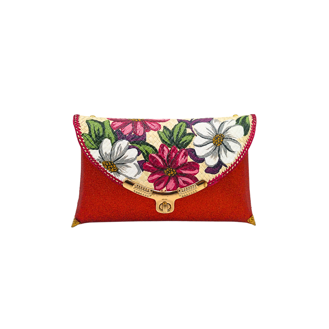 Elegant Handwoven Pandan Clutch with Floral Design - Eco-Friendly Evening Purse