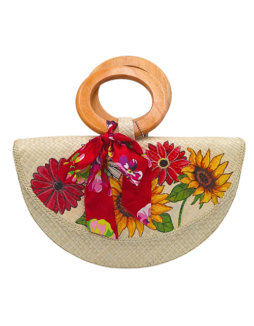 Load image into Gallery viewer, Handwoven Pandan Handbag with Wooden Handle and Floral Design - Eco-Friendly and Stylish
