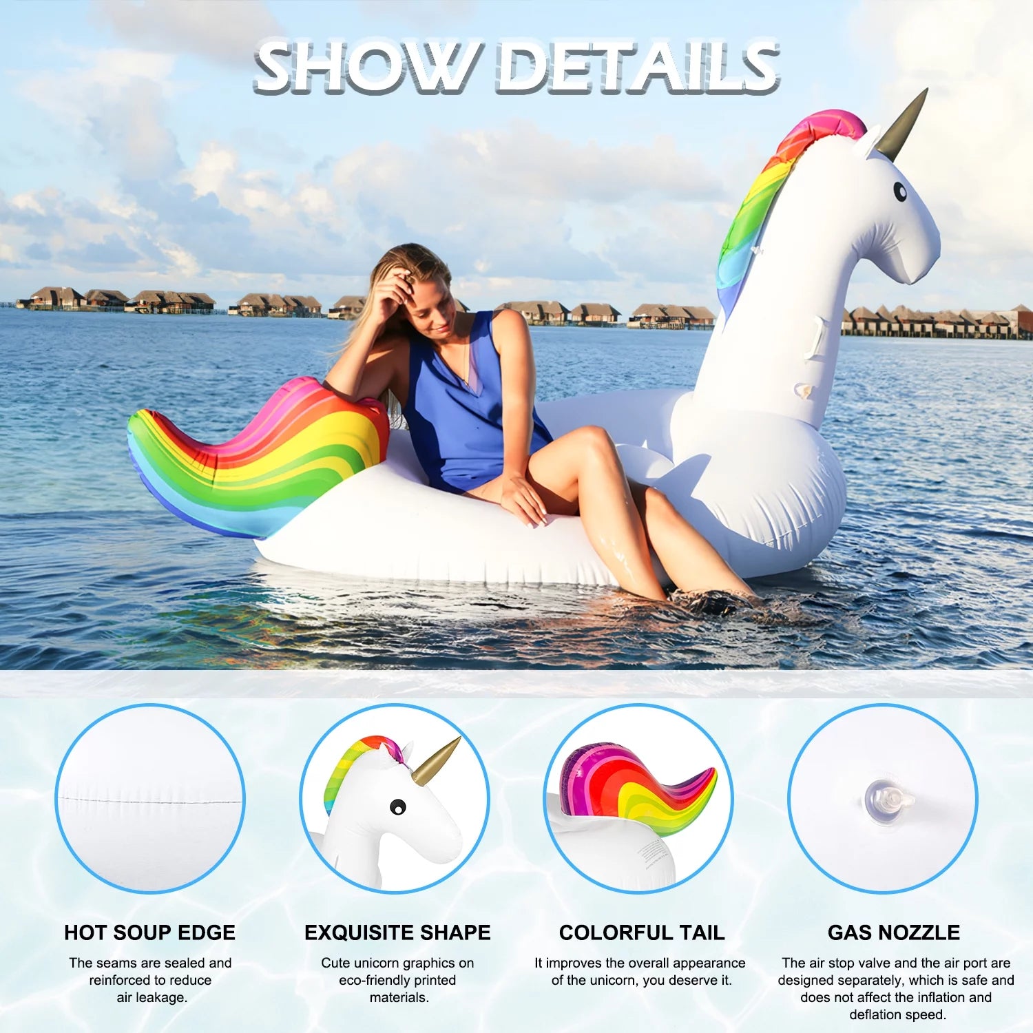 Large Unicorn Inflatable Pool Float for Kids, Giant Float for Pool, Swimming Pool Inflatables Ride-On Pool Toys