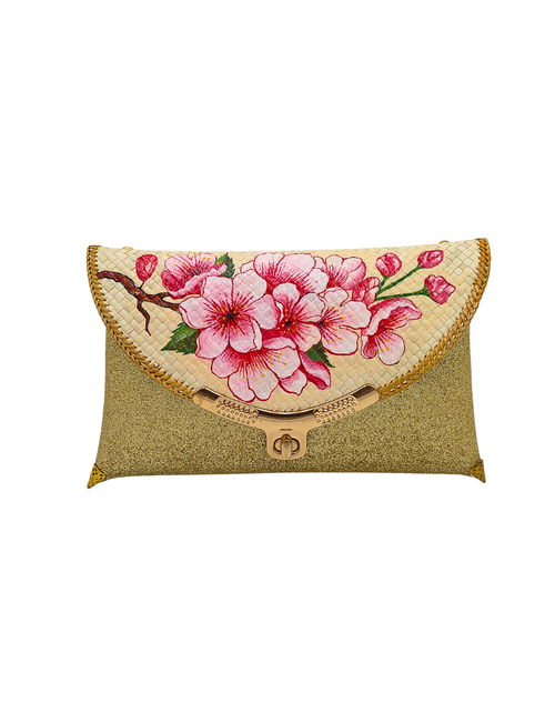 Load image into Gallery viewer, Elegant Handwoven Pandan Clutch with Floral Design - Eco-Friendly Evening Purse
