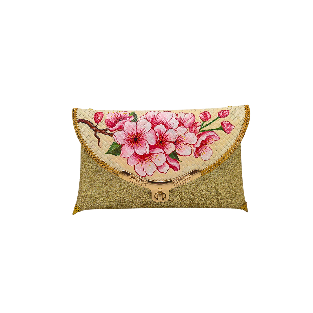 Elegant Handwoven Pandan Clutch with Floral Design - Eco-Friendly Evening Purse