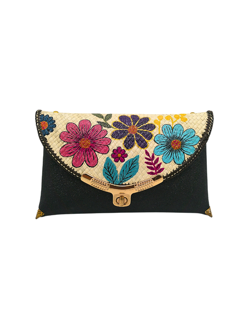 Load image into Gallery viewer, Elegant Handwoven Pandan Clutch with Floral Design - Eco-Friendly Evening Purse
