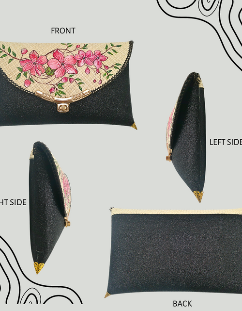 Load image into Gallery viewer, Elegant Handwoven Pandan Clutch with Floral Design - Eco-Friendly Evening Purse
