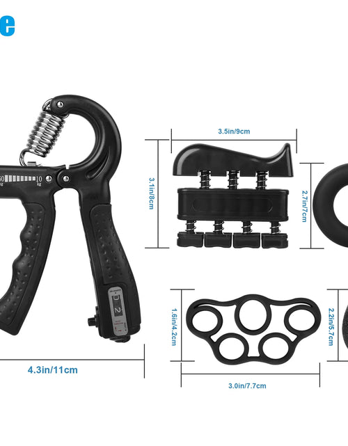 Load image into Gallery viewer, 5Pcs Hand Grip Strengthener Set, Adjustable Resistance 22 to 132Lbs Hand Gripper Strength Trainer, Finger Exerciser, Finger Stretcher, Grip Loop, Stress Relief Ball
