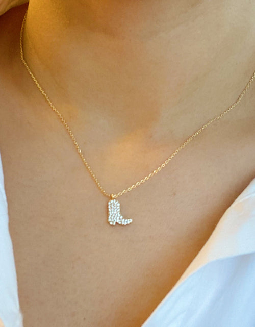 Load image into Gallery viewer, Gold-Tone Crystal Cowboy Boot Pendant Necklace
