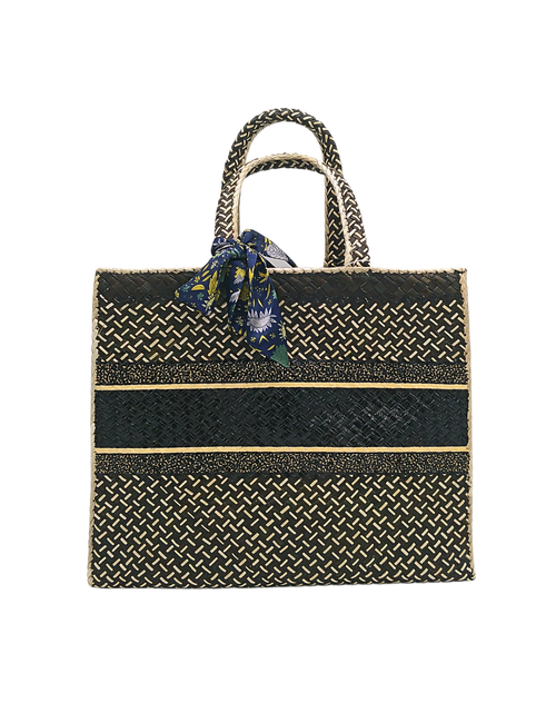 Load image into Gallery viewer, Elegant Handwoven Pandan Handbag with Scarf Accent - Eco-Friendly and Stylish
