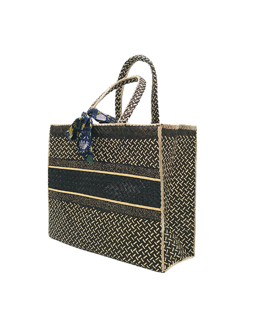 Load image into Gallery viewer, Elegant Handwoven Pandan Handbag with Scarf Accent - Eco-Friendly and Stylish
