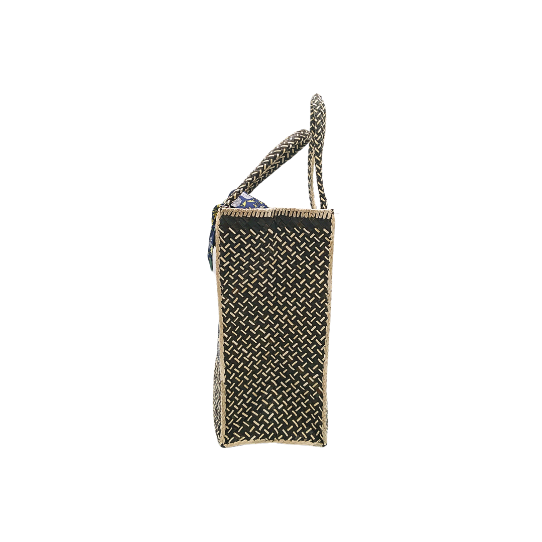 Elegant Handwoven Pandan Handbag with Scarf Accent - Eco-Friendly and Stylish