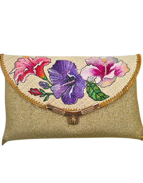 Load image into Gallery viewer, Elegant Handwoven Pandan Clutch with Floral Design - Eco-Friendly Evening Purse
