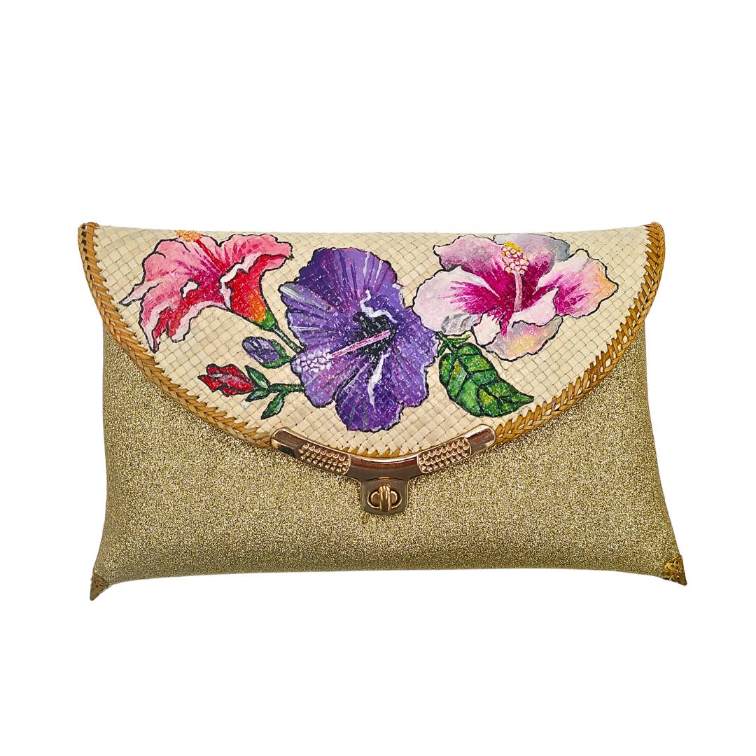 Elegant Handwoven Pandan Clutch with Floral Design - Eco-Friendly Evening Purse