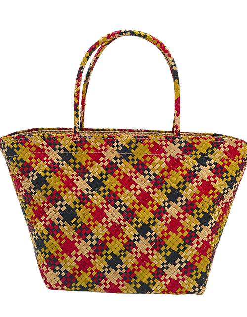 Load image into Gallery viewer, Handwoven Buri Bag with Colorful Chevron Pattern | Eco-Friendly Straw Tote for Summer
