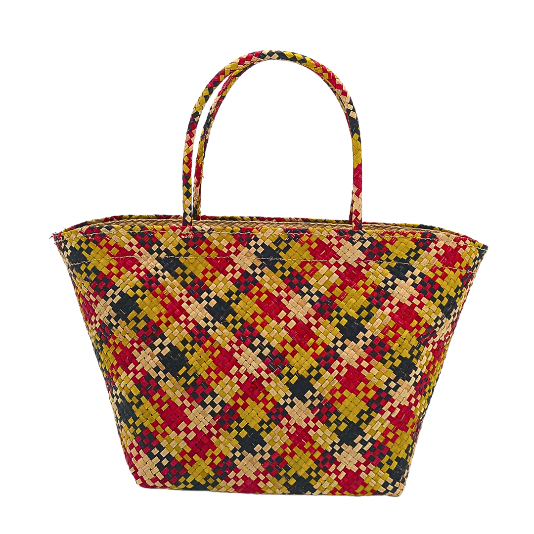 Handwoven Buri Bag with Colorful Chevron Pattern | Eco-Friendly Straw Tote for Summer