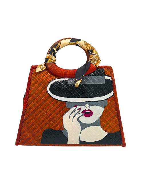 Load image into Gallery viewer, Handwoven Pandan Handbag/Crossbody with Pop Art Design and Scarf Accent - Eco-Friendly and Stylish
