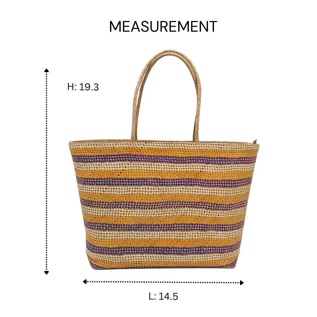 Striped Handwoven Buri Bag with Purple and Yellow Pattern | Eco-Friendly Straw Tote