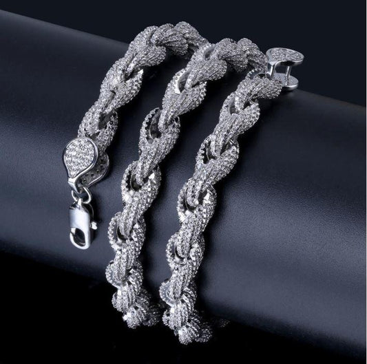 Iced Out Silver Rope Chain Necklace | Premium Cubic Zirconia