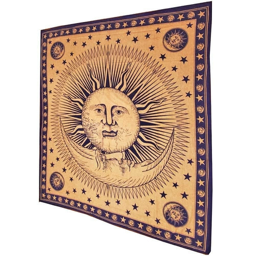 Load image into Gallery viewer, Divine Sun &amp; Celestial Crescent Moon Tapestry with Self Design Artwork
