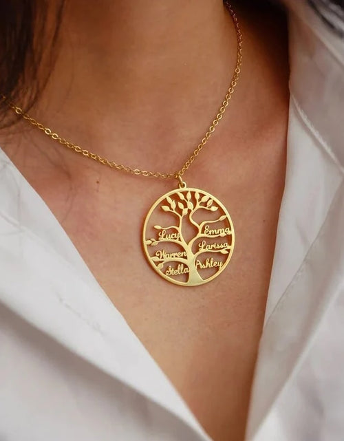 Load image into Gallery viewer, Custom Tree of Life Necklace Personalized Name Ladies Round Gold
