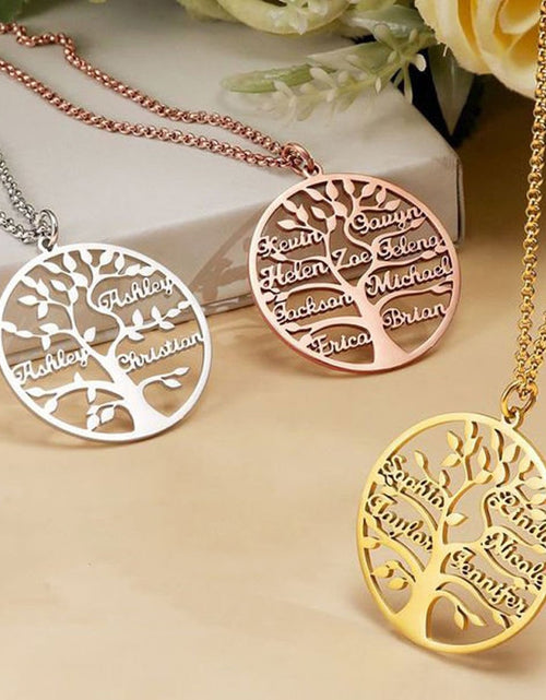 Load image into Gallery viewer, Custom Tree of Life Necklace Personalized Name Ladies Round Gold
