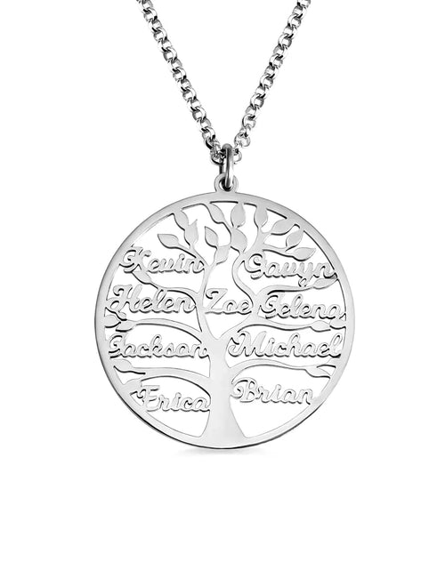 Load image into Gallery viewer, Custom Tree of Life Necklace Personalized Name Ladies Round Gold
