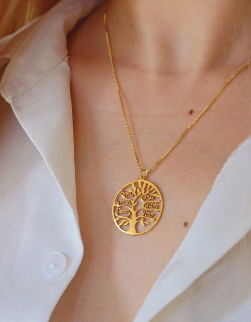 Load image into Gallery viewer, Custom Tree of Life Necklace Personalized Name Ladies Round Gold
