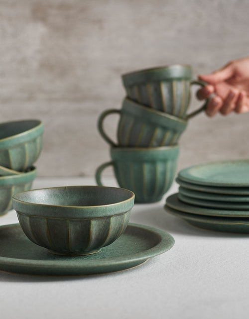 Load image into Gallery viewer, Handcrafted Ceramic Bowl – Rustic Green Glazed Stoneware Bowl
