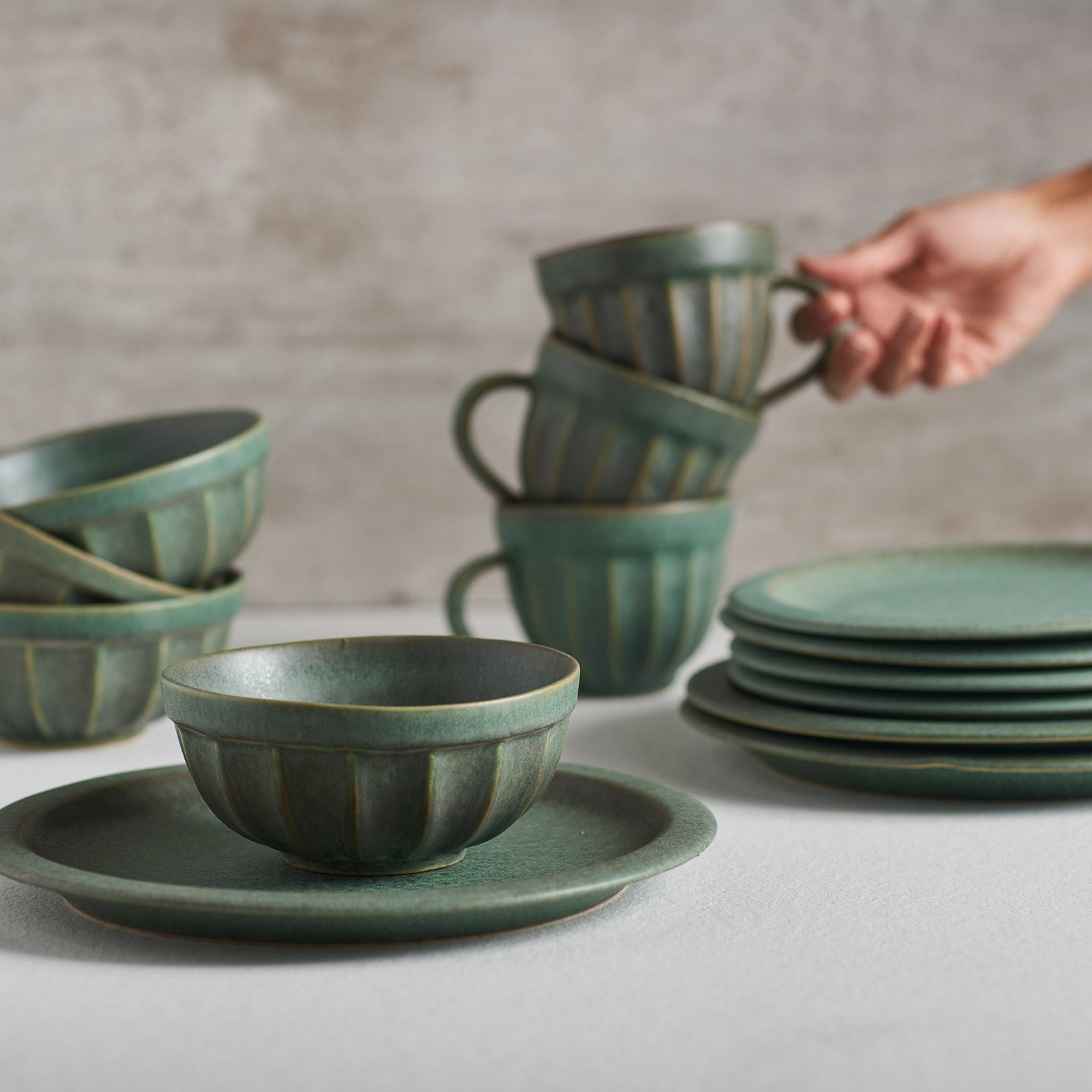 Handcrafted Ceramic Bowl – Rustic Green Glazed Stoneware Bowl