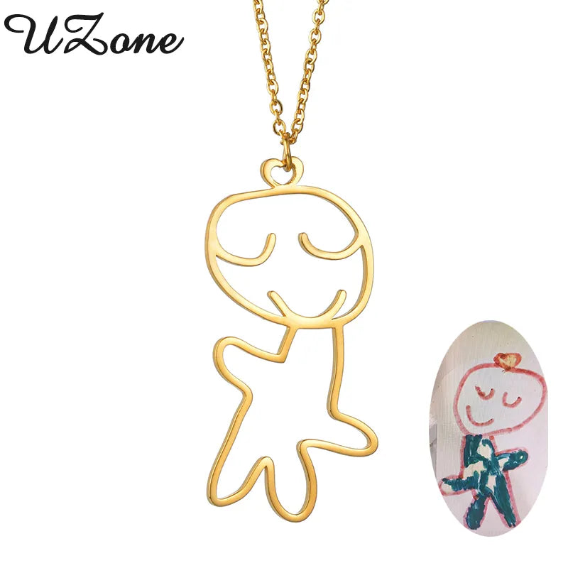 UZone Customized Children's Drawing Necklace Kid's Art Personalized