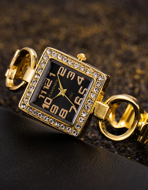 Load image into Gallery viewer, Elegant Gold-Tone Crystal Embellished Square Watch for Women
