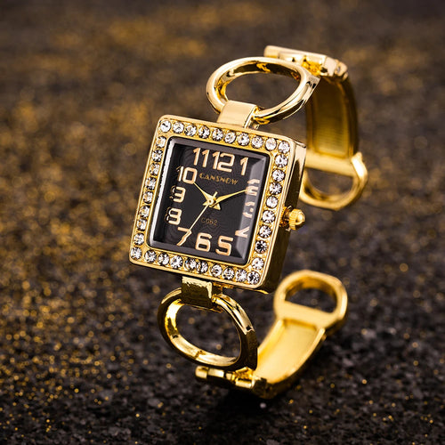 Load image into Gallery viewer, Elegant Gold-Tone Crystal Embellished Square Watch for Women
